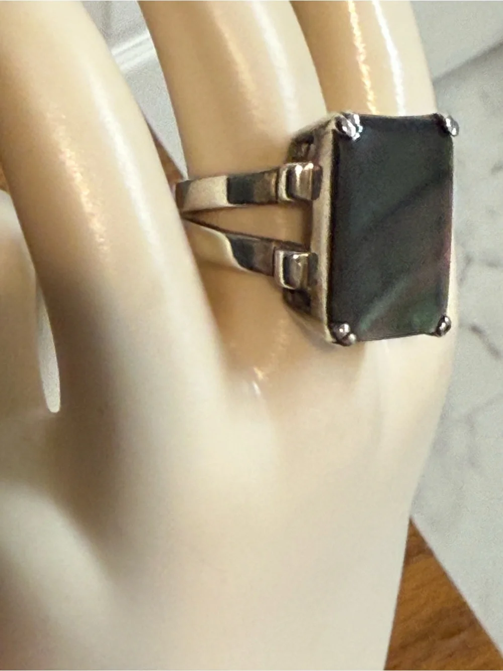 Vintage Abalone Sterling Silver Ring Size 7.25 Split Shank
